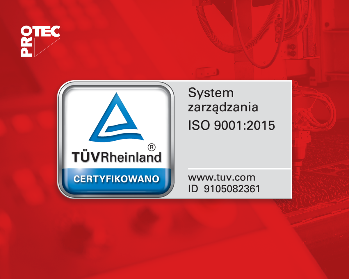 Certyfikat TÜV Rheinland dla PROTEC Sp. z o.o.
