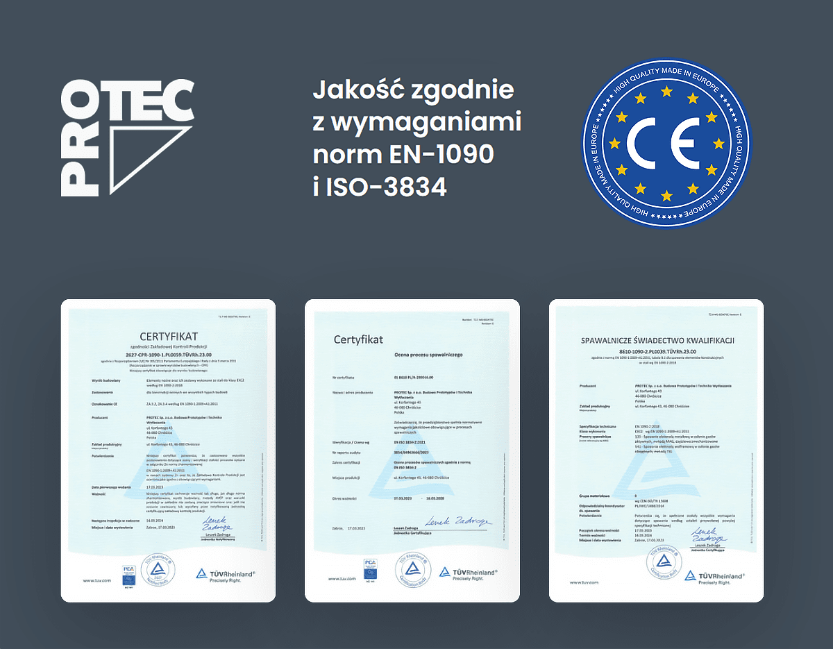 Certyfikaty EN-1090 i ISO-3834