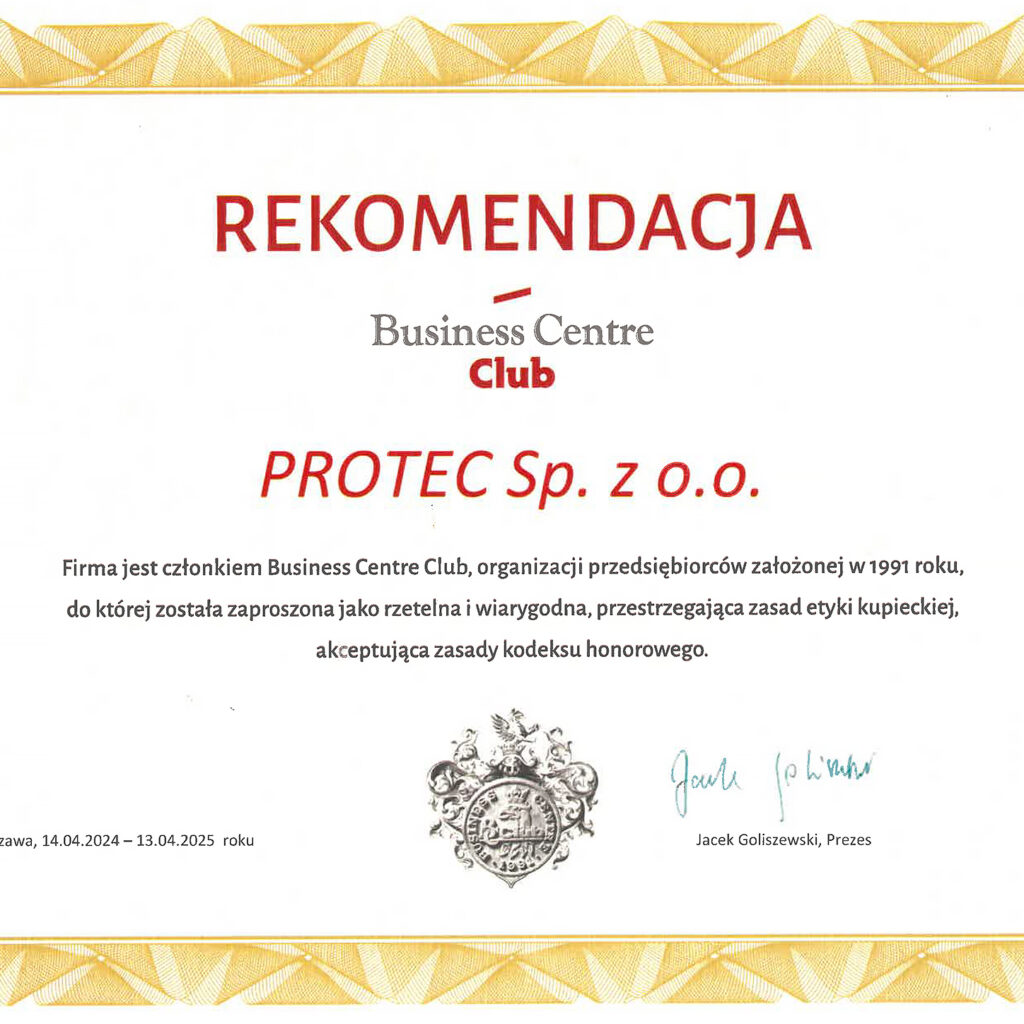 Rekomendacja Business Centre Club dla PROTEC Sp. z o. o.